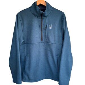 Spyder Mens Teal Blue Fleece Half-Zip Pullover Jacket M Warm Outerwear